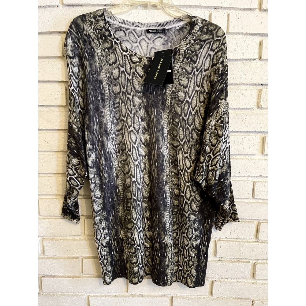 Jeanne Pierre‎ Women's XL Cashmere Infused Olive Python Lightweight Sweater